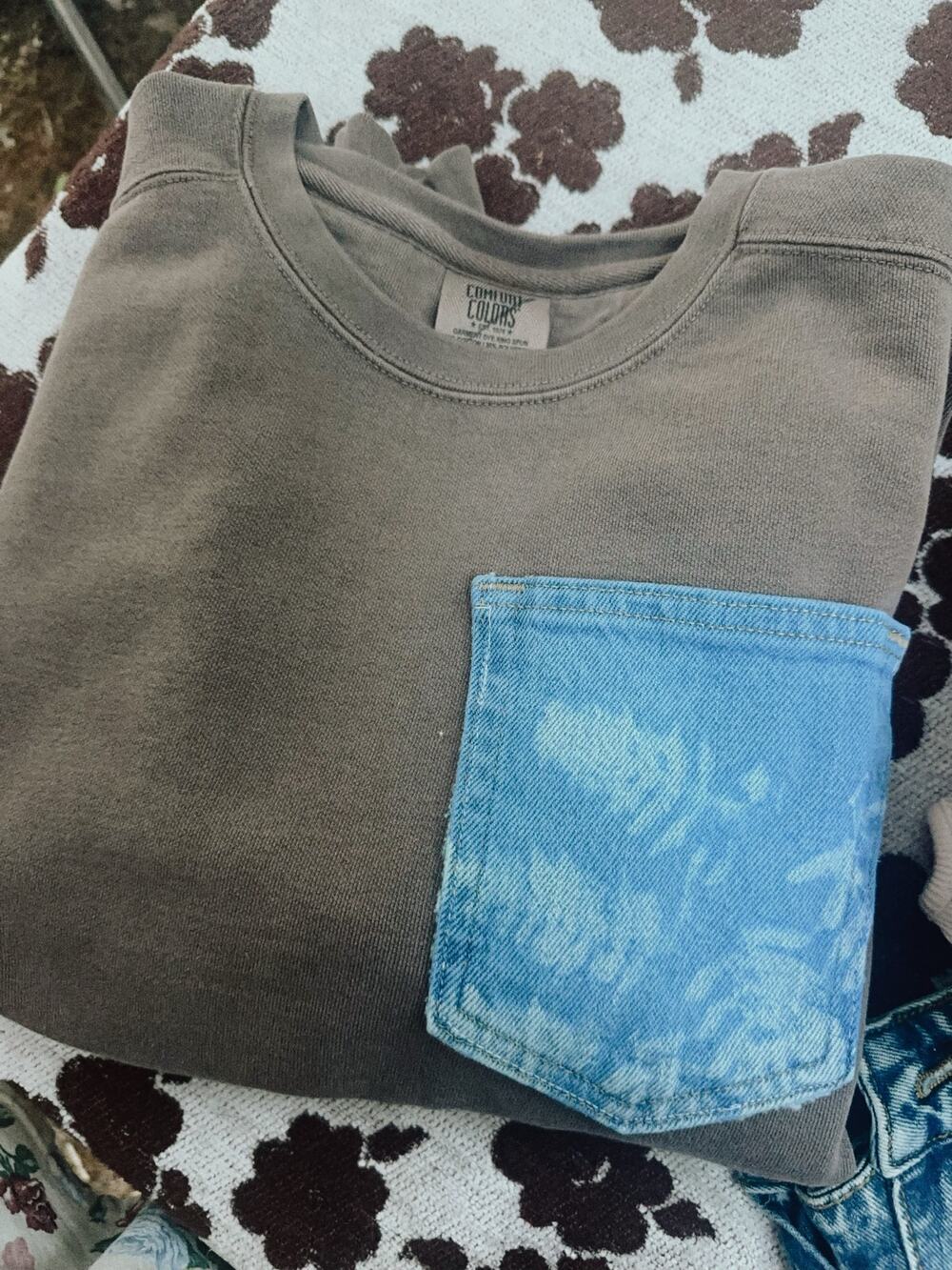 botanical sunprint denim pocket Comfort Colors crewneck | size M